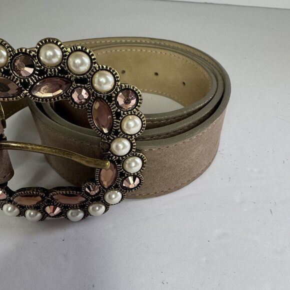 Western Leatherock Cowgirl Tan Belt Rhinestones Bling Crystals Pearl Western L main image 12